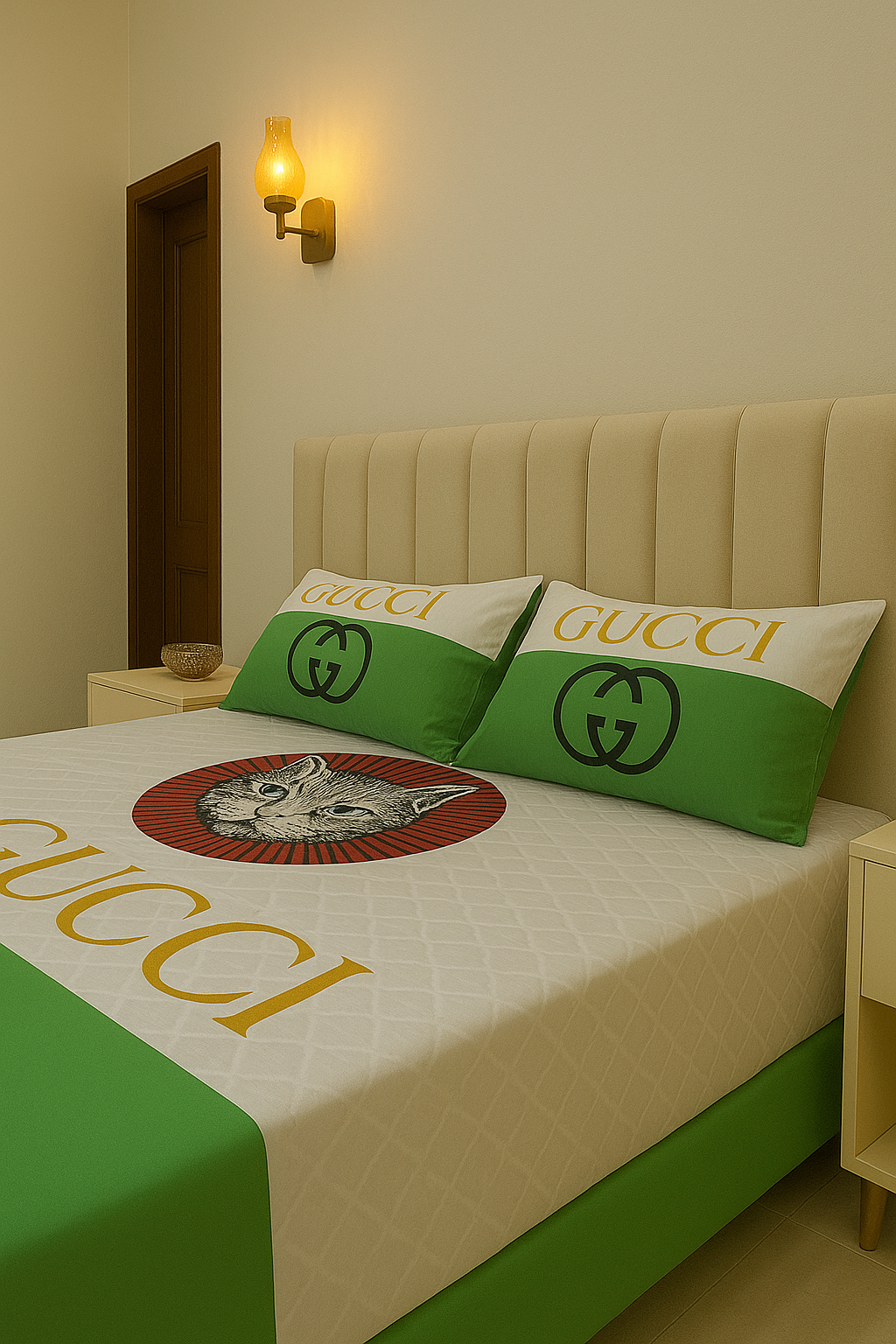 Gucci Theme Bedding with Cat Art Print