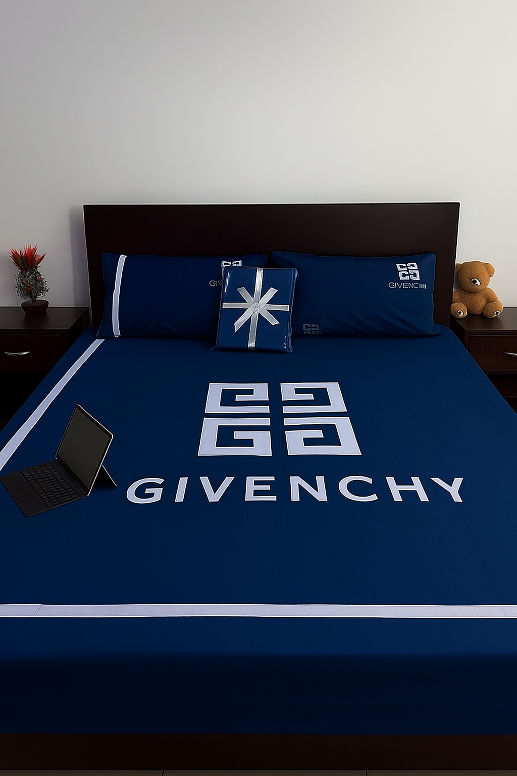 Designer-Style Red Bedding Set with Givenchy Logo