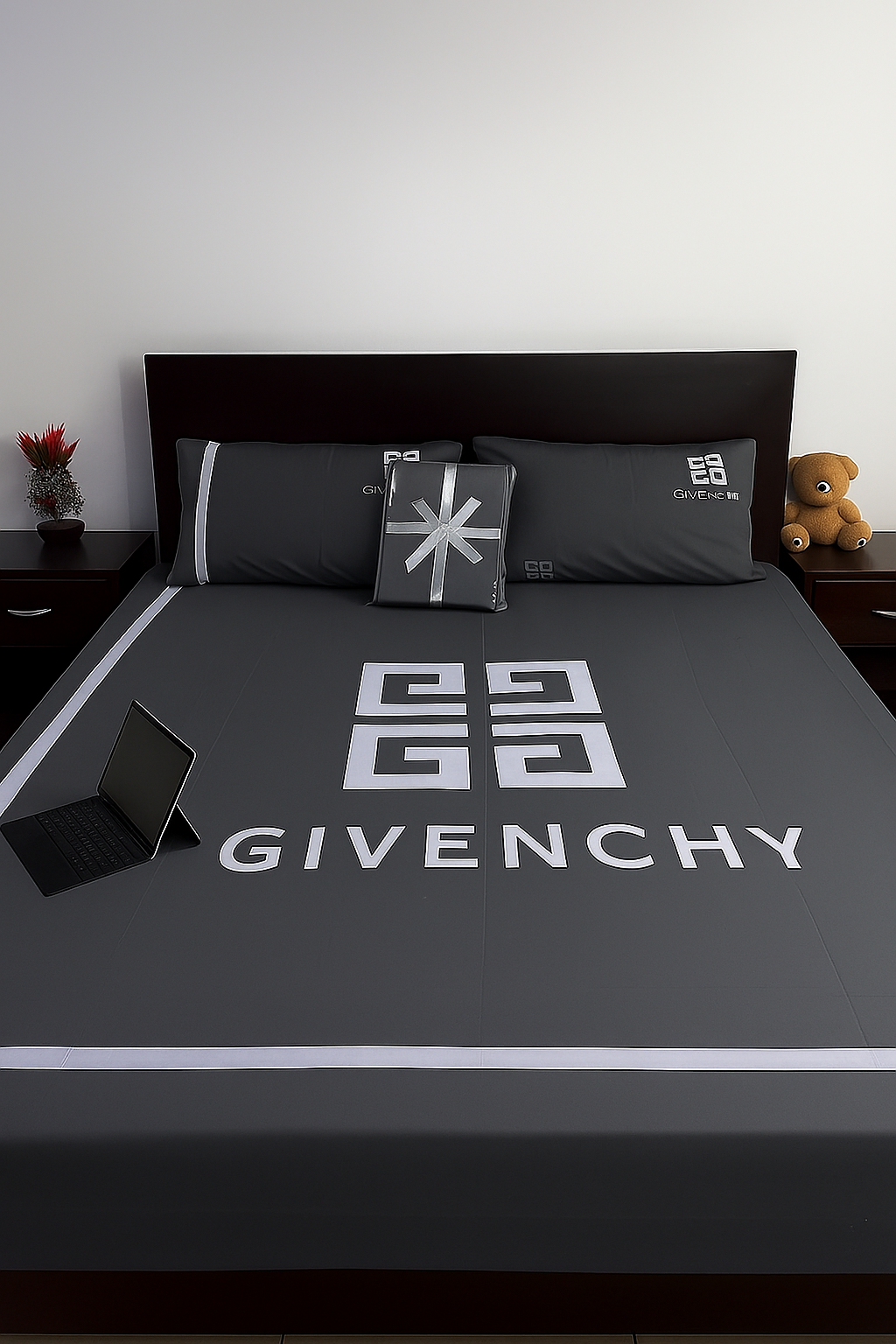 Designer-Style Red Bedding Set with Givenchy Logo