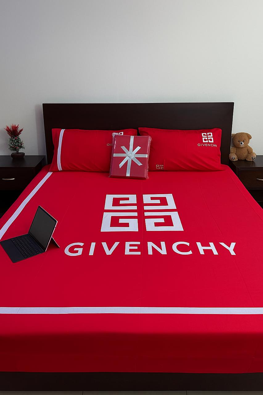 Designer-Style Red Bedding Set with Givenchy Logo