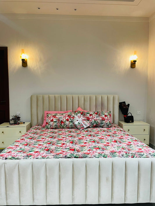 TROPICAL PINK & GREEN FLORAL BEDSHEET SET