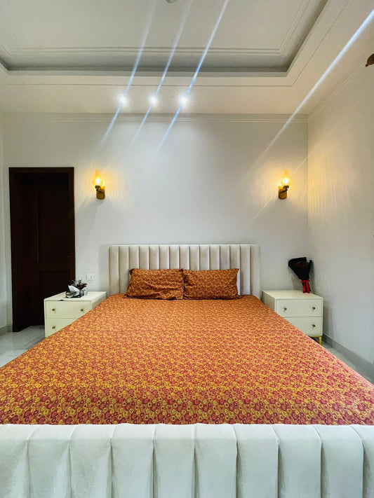 BURNT ORANGE & MUSTARD FLORAL BEDSHEET SET