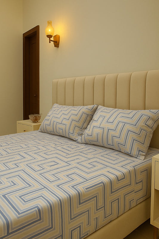 Premium Cotton Bedsheet with Abstract Line Design