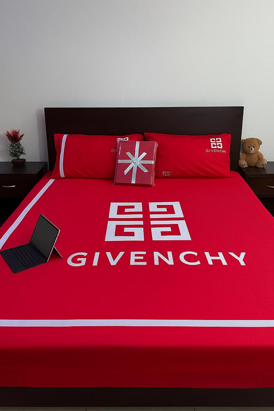 Designer-Style Red Bedding Set with Givenchy Logo